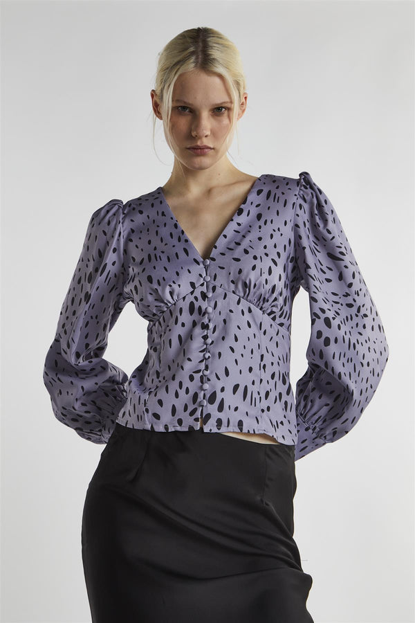 Glamorous Dusty Lilac Dalmatian Long Sleeve-Tops
