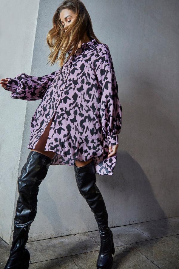 Glamorous Glamorous Dusty Lilac Sketch Animal Print Shirt Dress