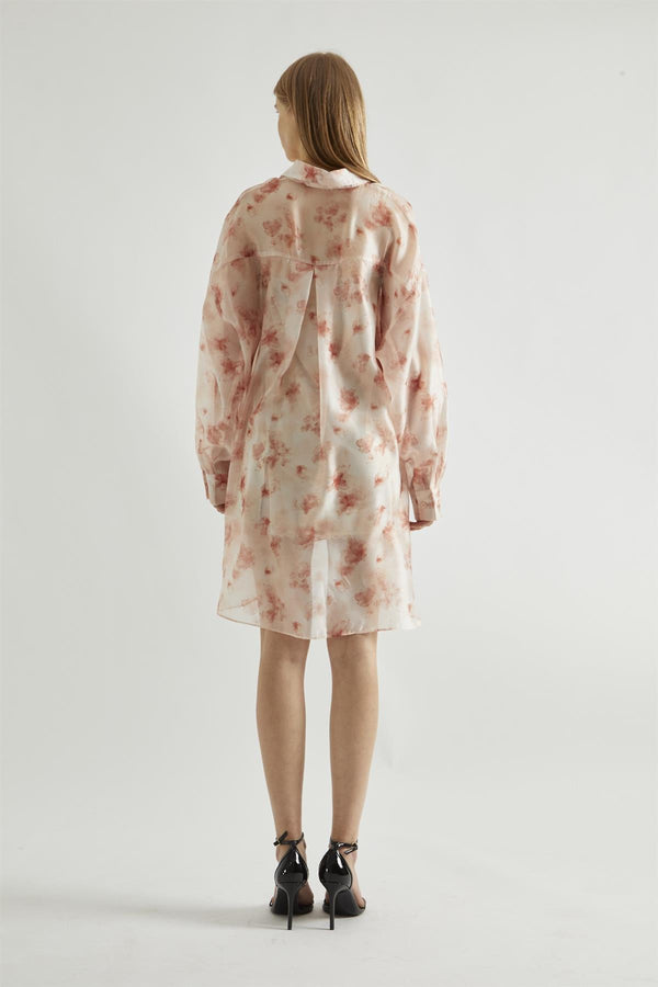 Glamorous Dusty Peach Floral Hi-Low Shirt-Dress