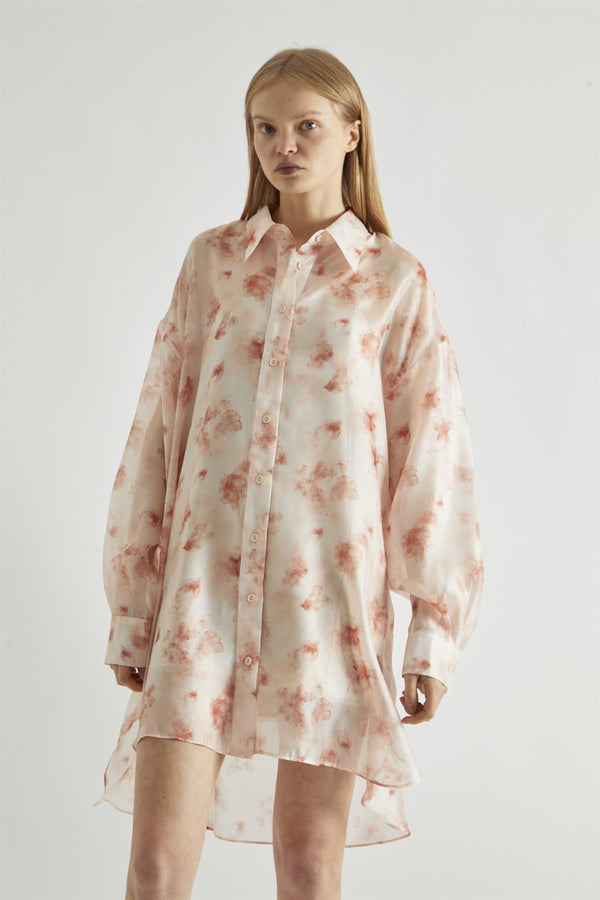 Glamorous Dusty Peach Floral Hi-Low Shirt-Dress