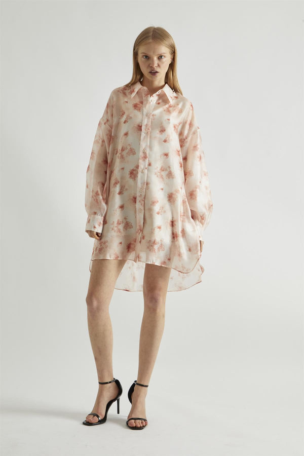 Glamorous Dusty Peach Floral Hi-Low Shirt-Dress