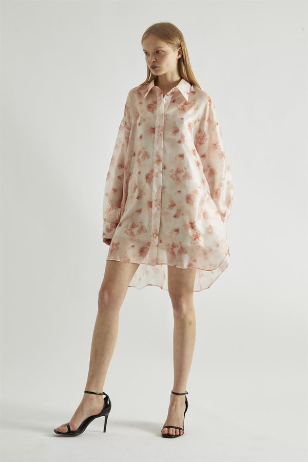 glamorous Dusty Peach Floral Hi-Low Shirt-Dress