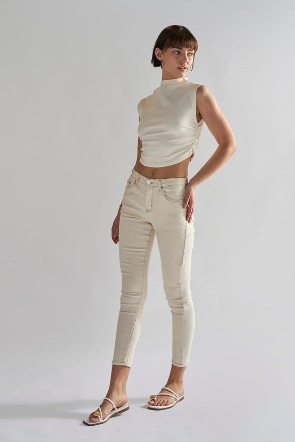 glamorous Ecru High Waisted Skinny Jeans