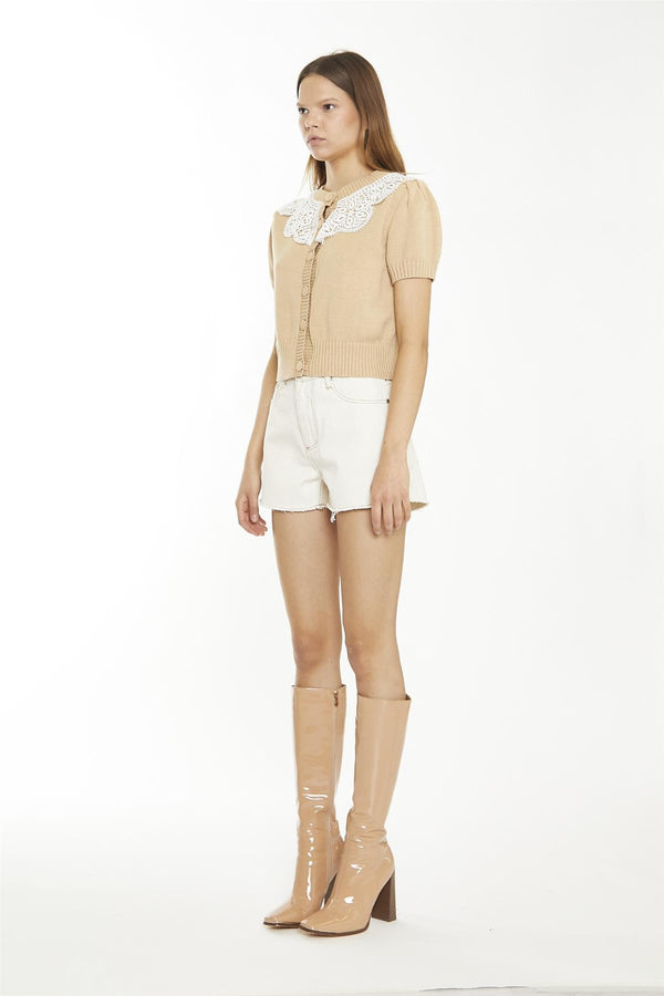 Glamorous Ecru Raw-Hem High-Waisted-Shorts