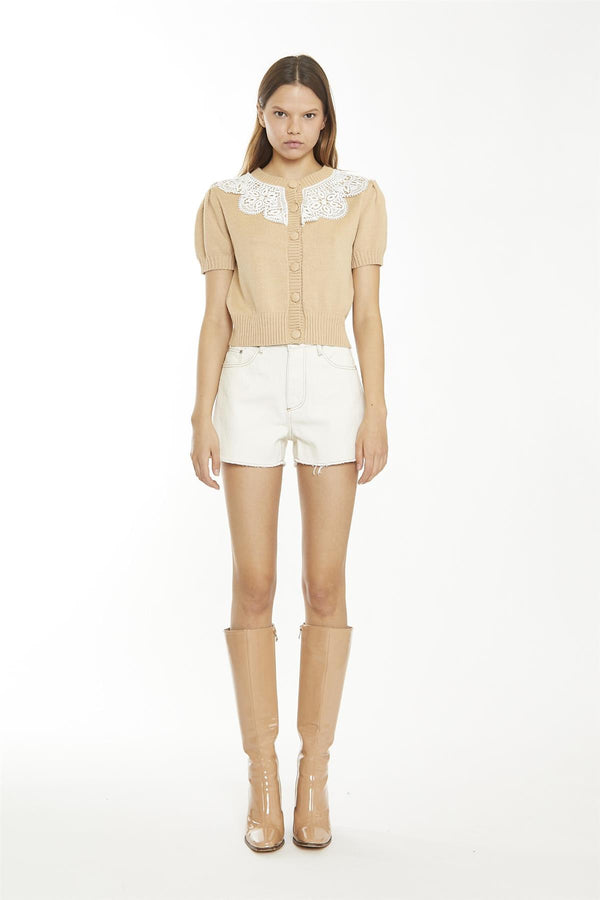 glamorous Ecru Raw-Hem High-Waisted-Shorts