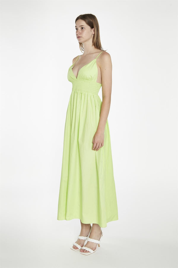 Glamorous Electric-Lime Shirred Waist Maxi-Dress