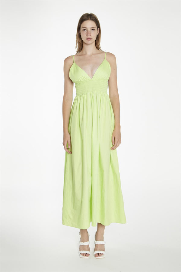 glamorous Electric-Lime Shirred Waist Maxi-Dress
