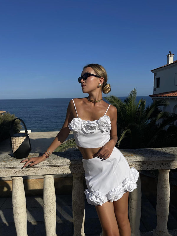 Glamorous Ella Co-ord 3D Corsage Crop-Top -White