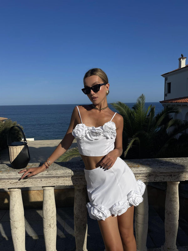 Glamorous Ella Co-ord 3D Corsage Mini-Skirt -White