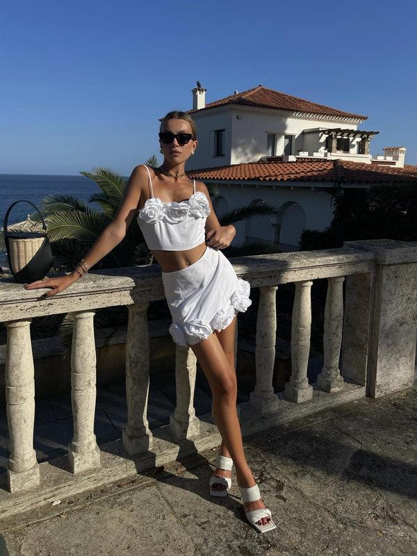 Glamorous Ella Co-ord 3D Corsage Mini-Skirt -White