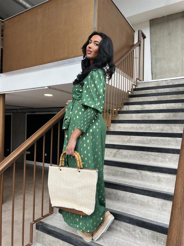 Glamorous Forest Green Gold Spot Long-Dress