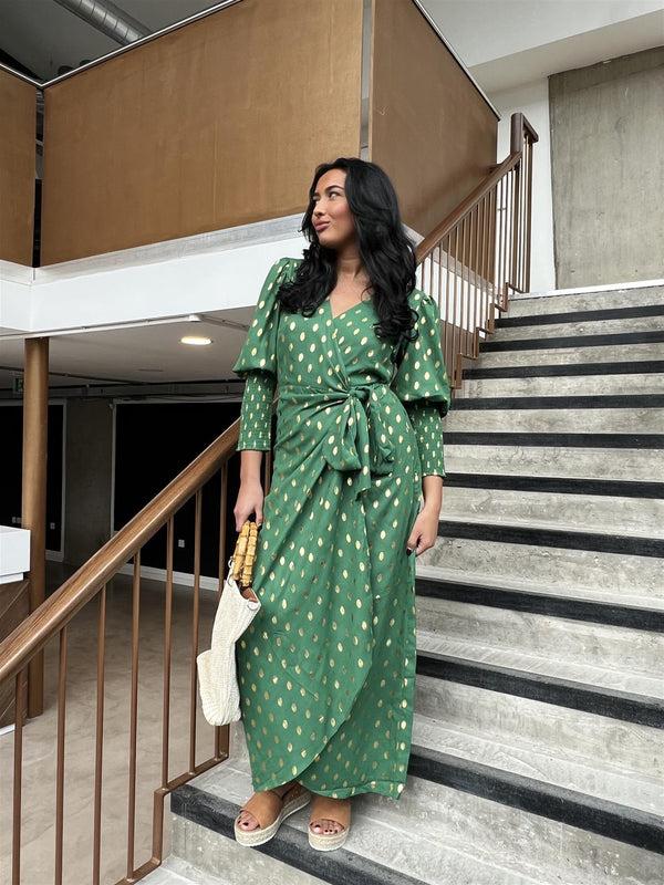 Glamorous Forest Green Gold Spot Long-Dress