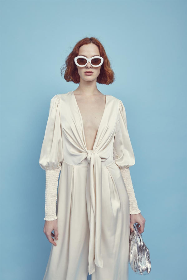 glamorous Frances Plunge Front Jumpsuit -Oyster