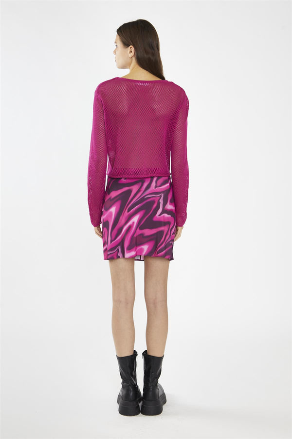 Glamorous Fuchsia Crochet Long-Sleeve Top