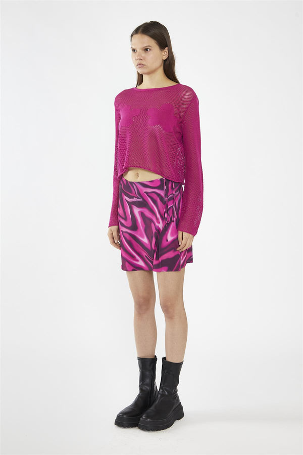 Glamorous Fuchsia Crochet Long-Sleeve Top