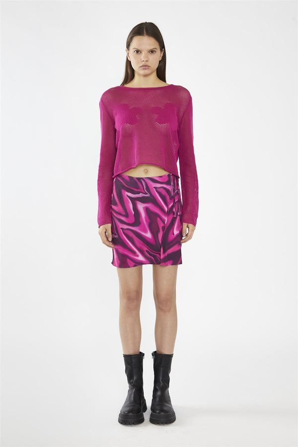 glamorous Fuchsia Crochet Long-Sleeve Top