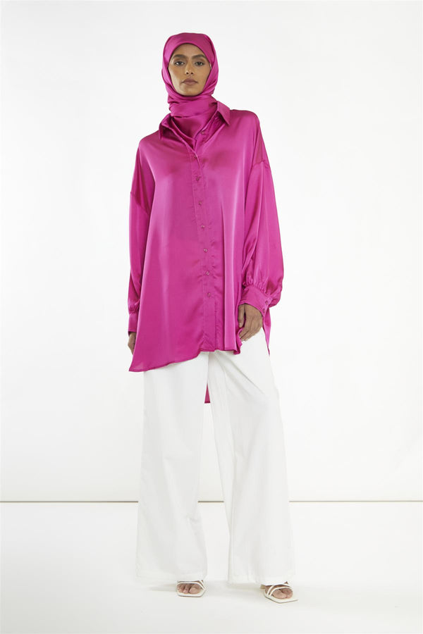 Glamorous Fuchsia Shirt Hi-Low-Dress