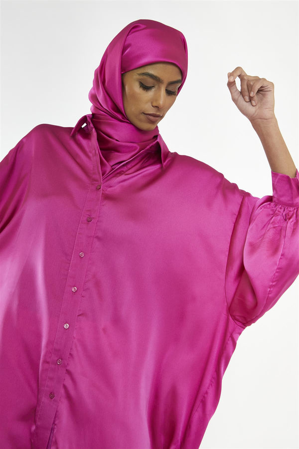 Glamorous Fuchsia Shirt Hi-Low-Dress