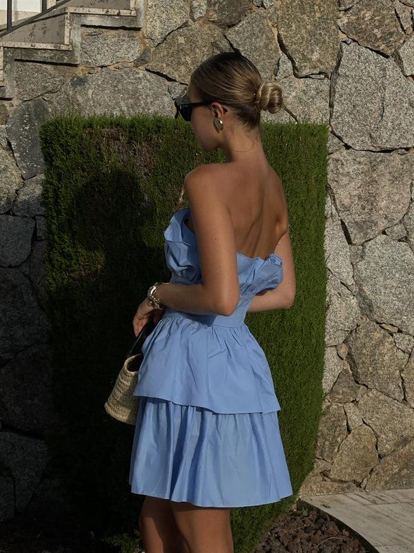 Glamorous Gemma Bandeau Ruffle Mini-Dress -Sky Blue