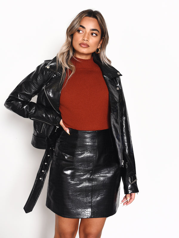 glamorous Glamorous Black Croc PU Mini Skirt