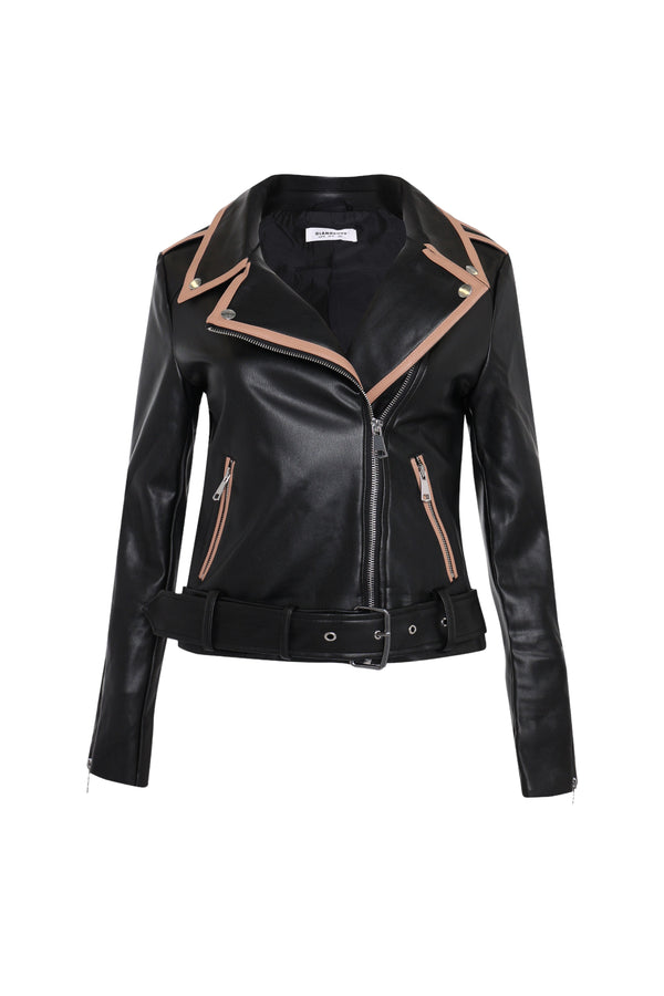 Glamorous Glamorous Black Tan Faux Leather Jacket