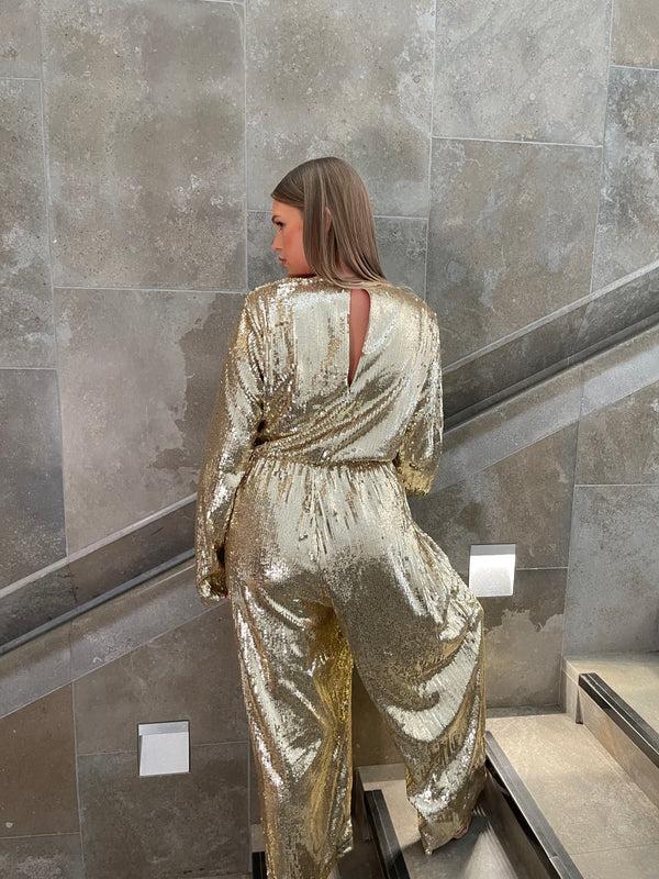 Glamorous Glamorous Curve Gold Sequin Jumpsuit