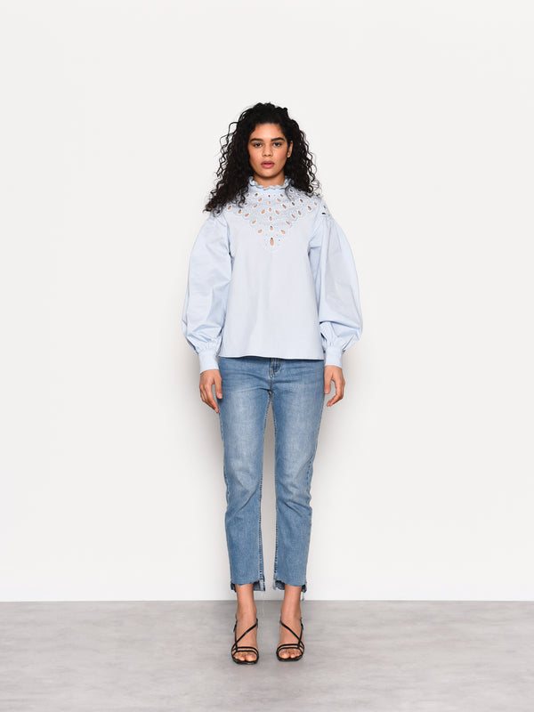 glamorous Glamorous Light Blue Puff Sleeve Blouse