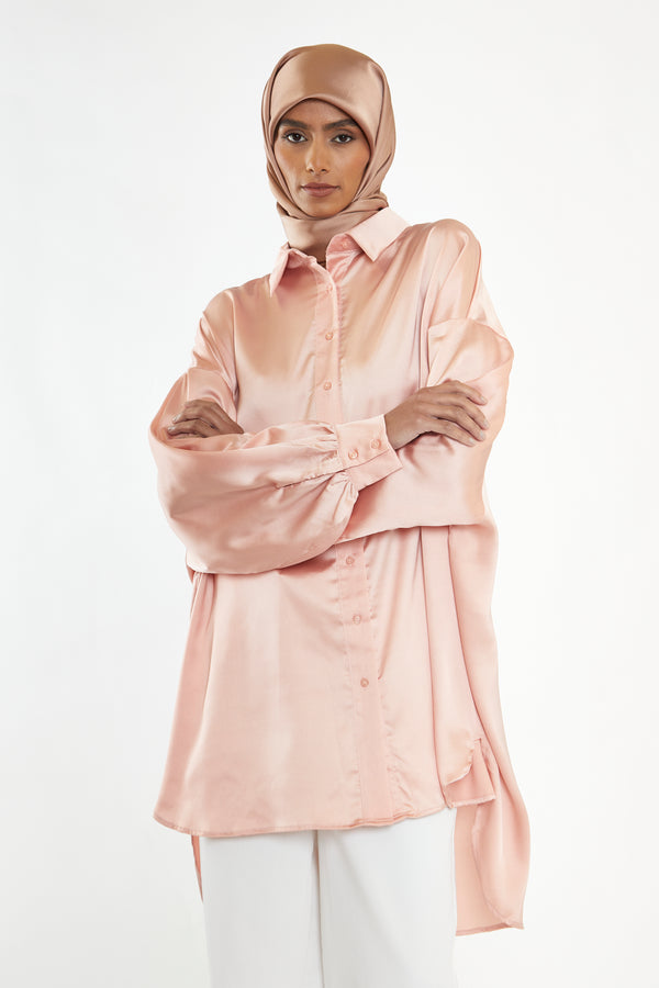 Glamorous Glamorous Modest Dusty Peach Shirt Dress
