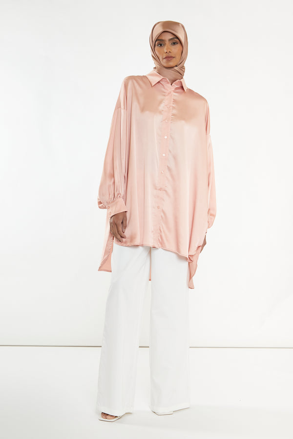 glamorous Glamorous Modest Dusty Peach Shirt Dress