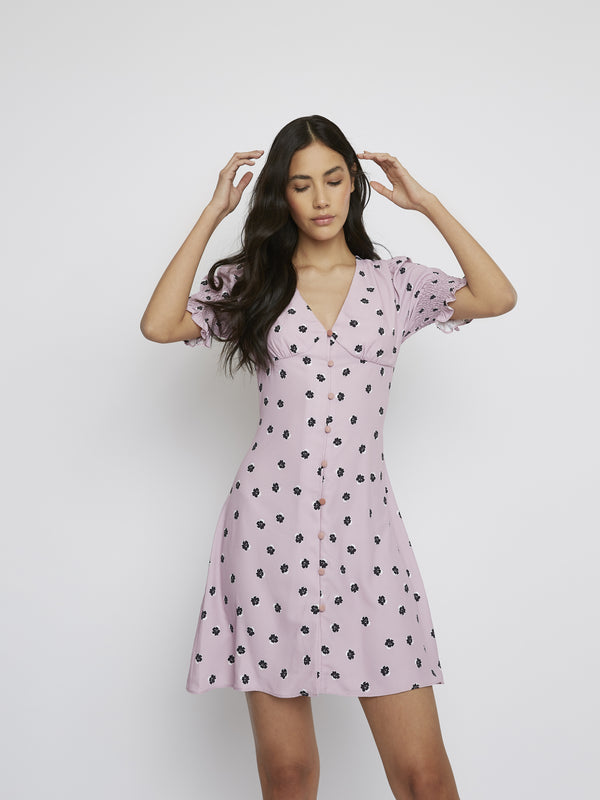 glamorous Glamorous Pink Ditsy V-Neck Mini Dress