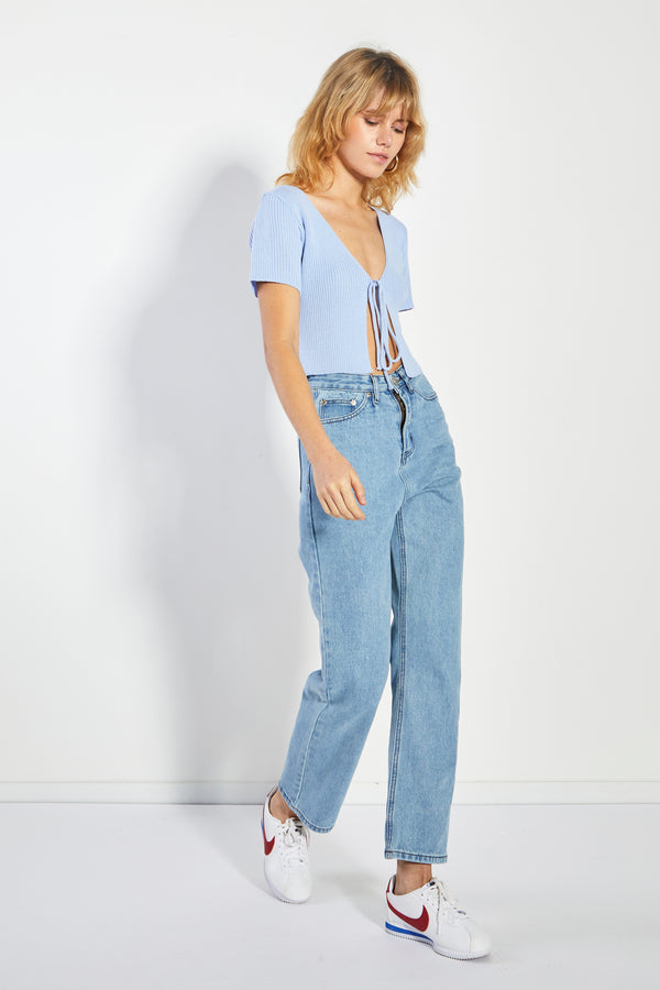 Glamorous Glamorous Tie-Front Powder Blue Top