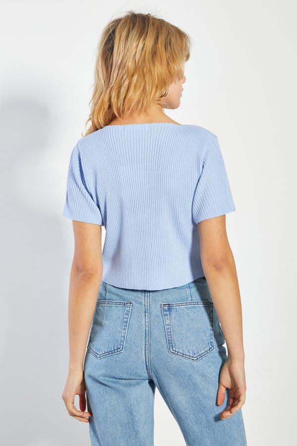 Glamorous Glamorous Tie-Front Powder Blue Top