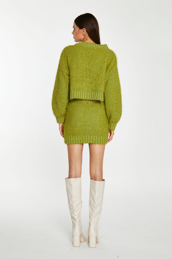 Glamorous Grass-Green Cable-Knit Mini-Skirt