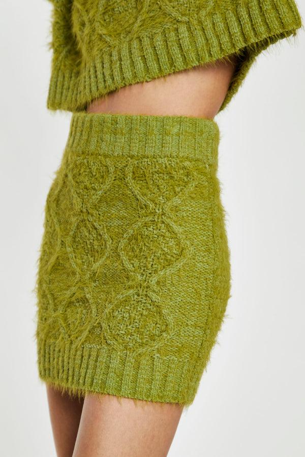 Glamorous Grass-Green Cable-Knit Mini-Skirt
