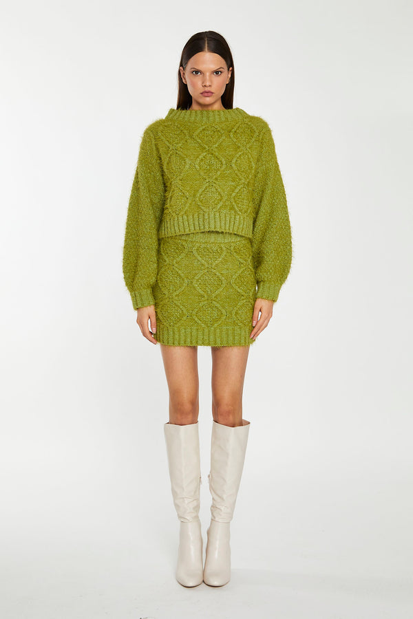 Glamorous Grass-Green Cable-Knit Mini-Skirt