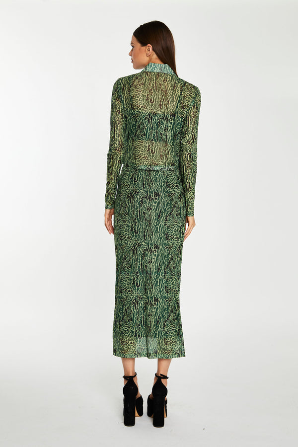 Glamorous Green-Black Animal Mesh Skinny Fit Shirt