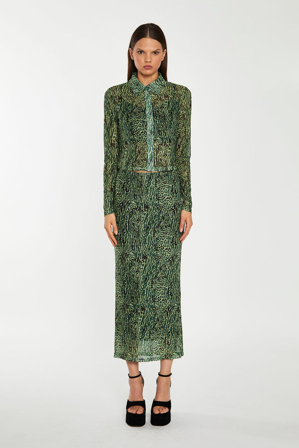 Glamorous Green-Black Animal Mesh Skinny Fit Shirt