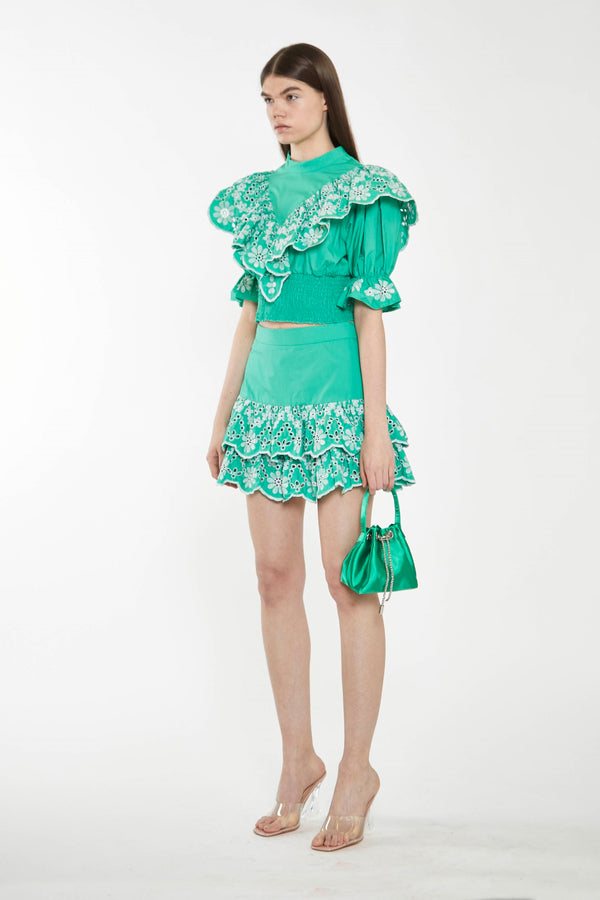 Glamorous Green Broderie Ruffle Crop Top