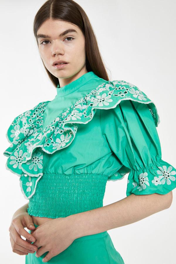 Glamorous Green Broderie Ruffle Crop Top