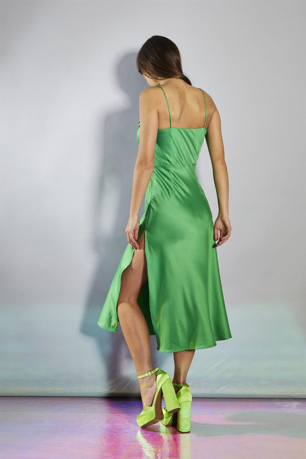 Glamorous Green Corseted Bias-Cut Midi-Dress