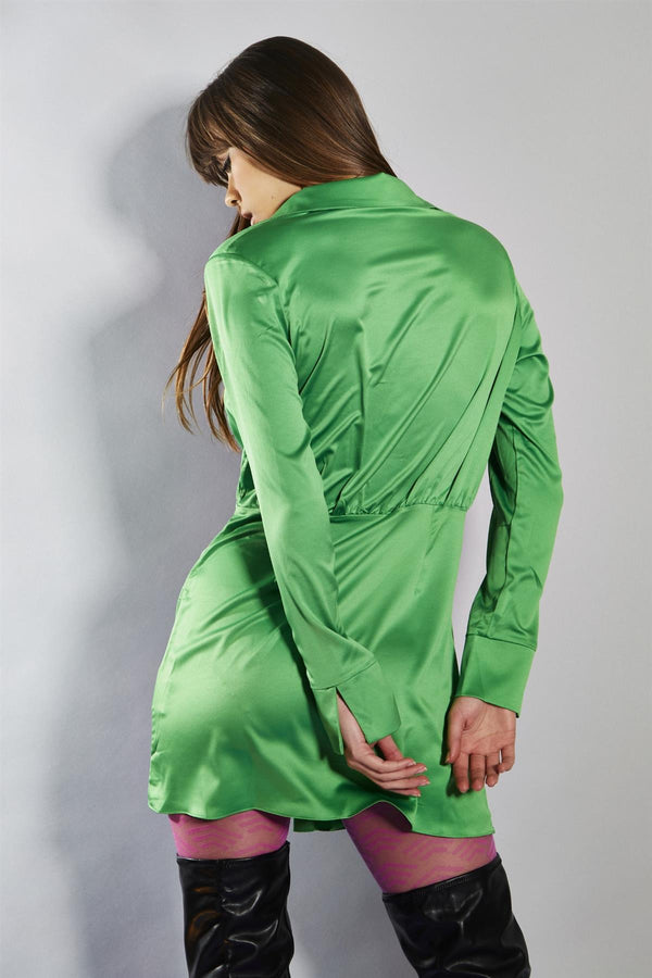 Glamorous Green Fitted-Waist Shirt-Dress