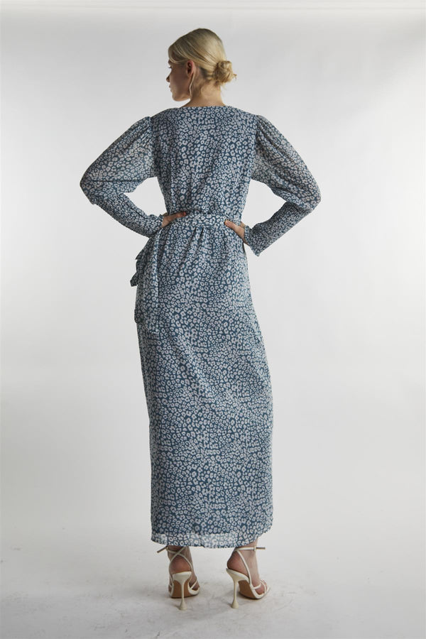 Glamorous Green-Leopard Wrap Midi-Dress