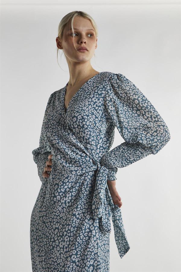 Glamorous Green-Leopard Wrap Midi-Dress