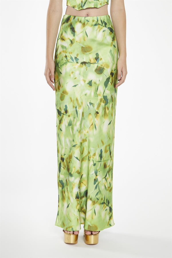 Glamorous Green Multi-Blur Bias-Cut Maxi-Skirt