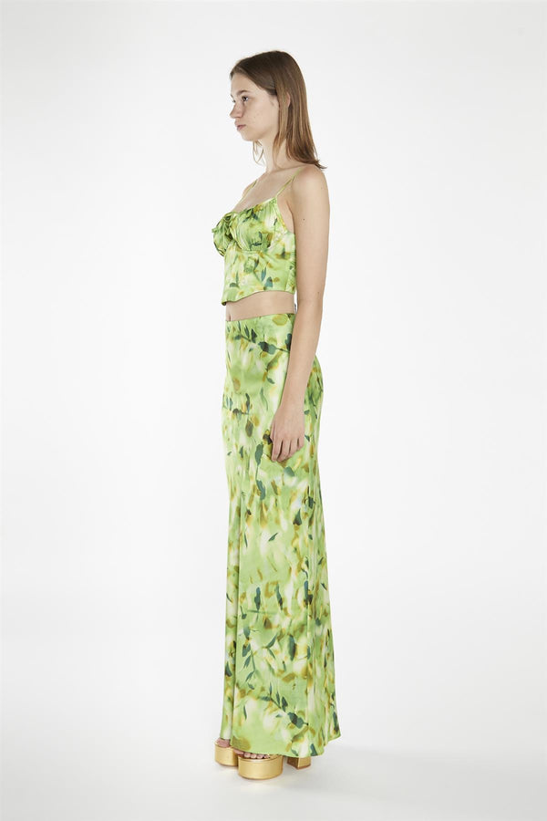 Glamorous Green Multi-Blur Bias-Cut Maxi-Skirt
