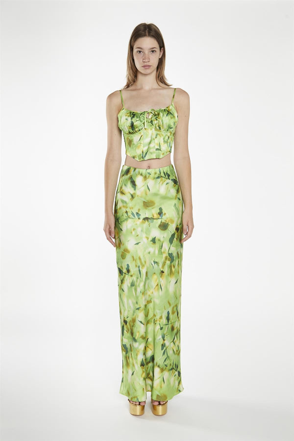 glamorous Green Multi-Blur Bias-Cut Maxi-Skirt
