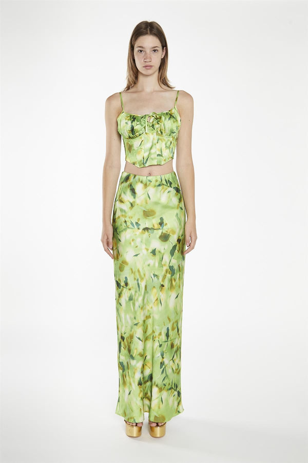 glamorous Green Multi-Blur Tie-Front Corset-Top