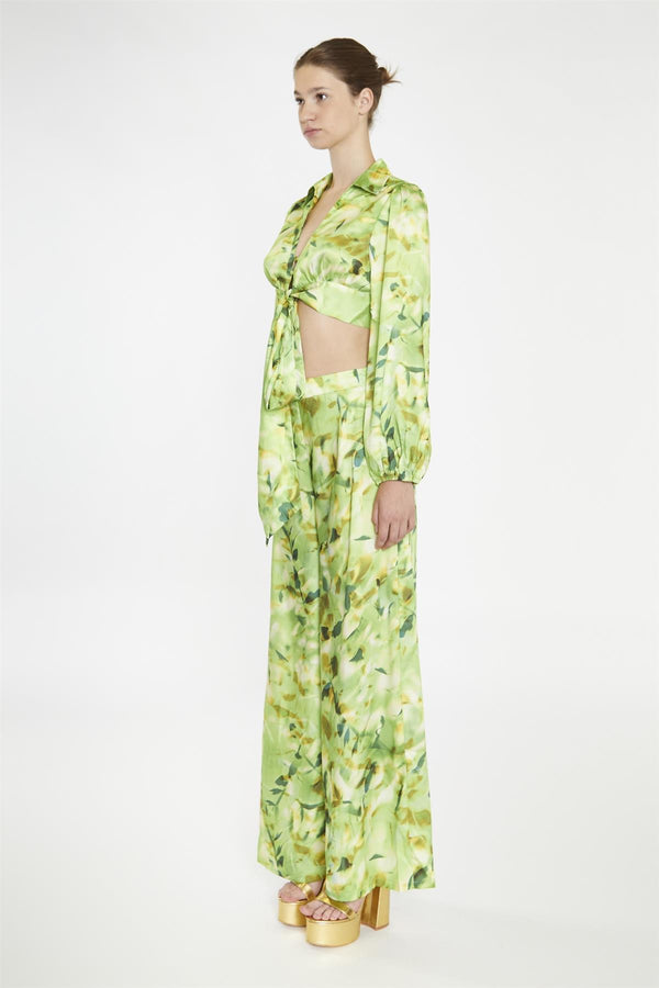 Glamorous Green Multi-Blur Tie-Front Crop-Blouse