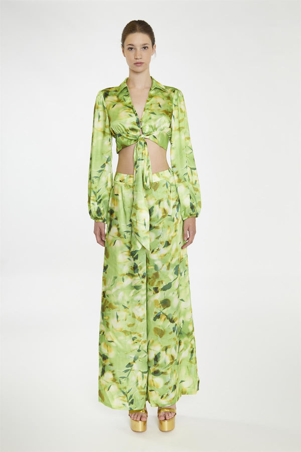 glamorous Green Multi-Blur Wide Leg-Trousers