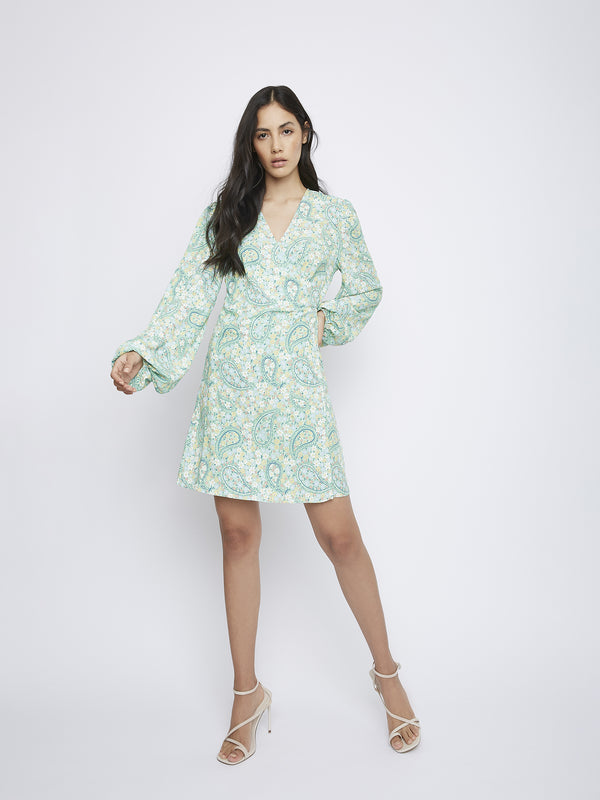 glamorous Green Paisley Wrap Dress